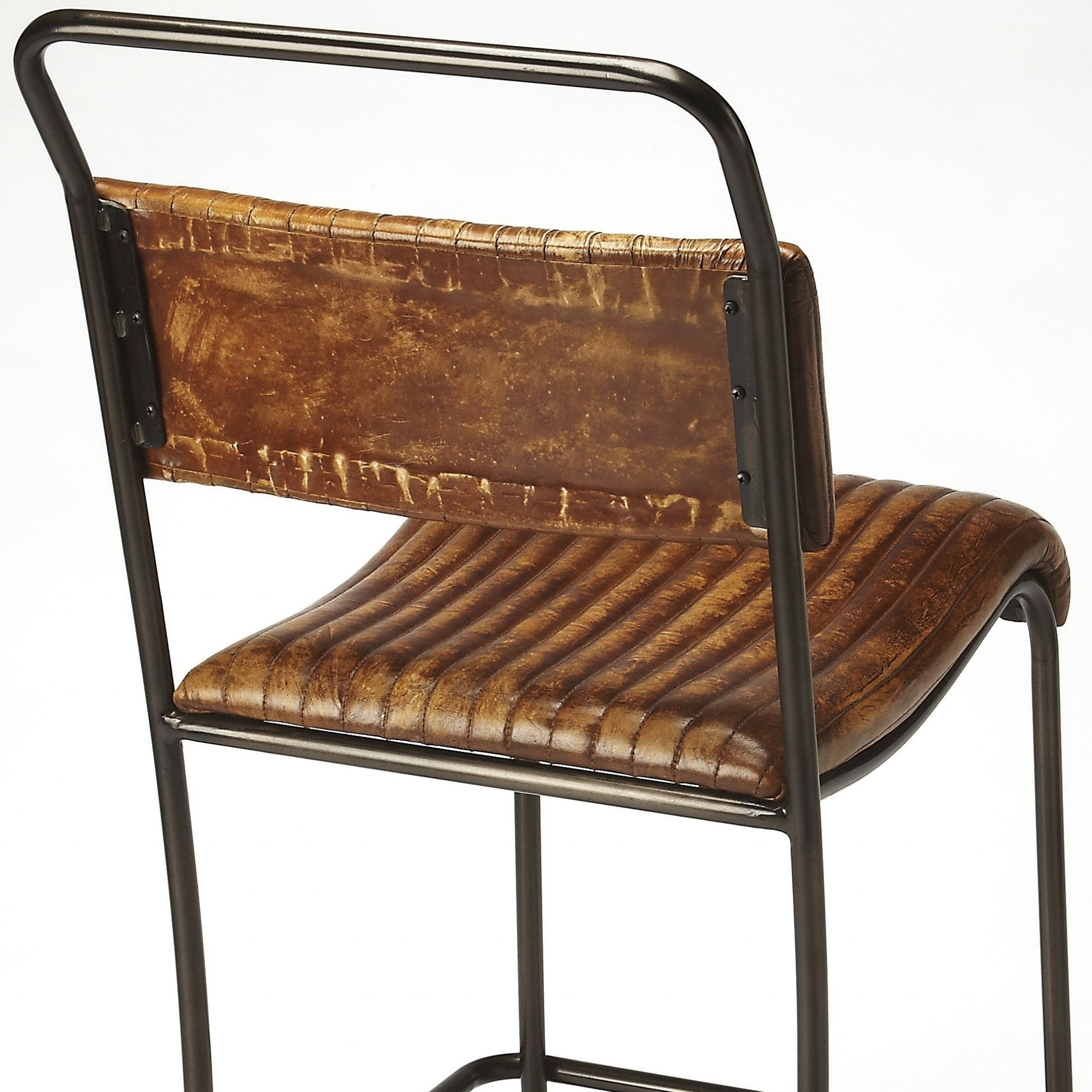 HomeRoots 46" Iron Bar Chair With Footrest in Brown and Black Finish
