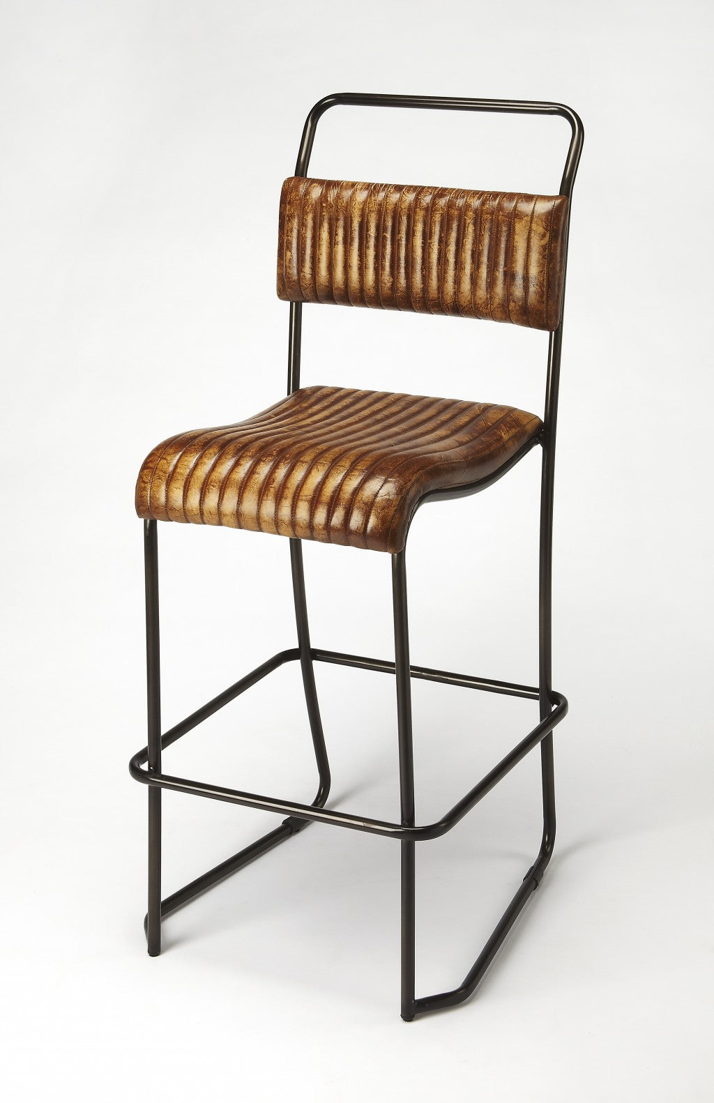 HomeRoots 46" Iron Bar Chair With Footrest in Brown and Black Finish