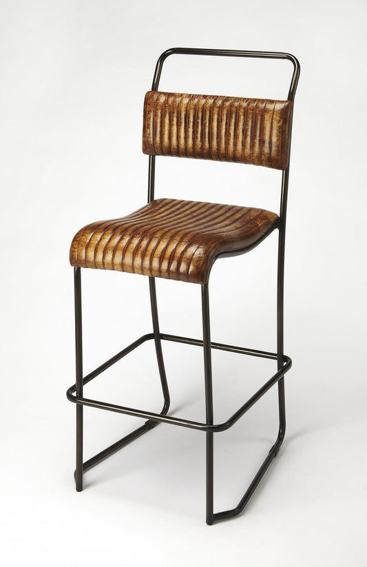 HomeRoots 46" Iron Bar Chair With Footrest in Brown and Black Finish