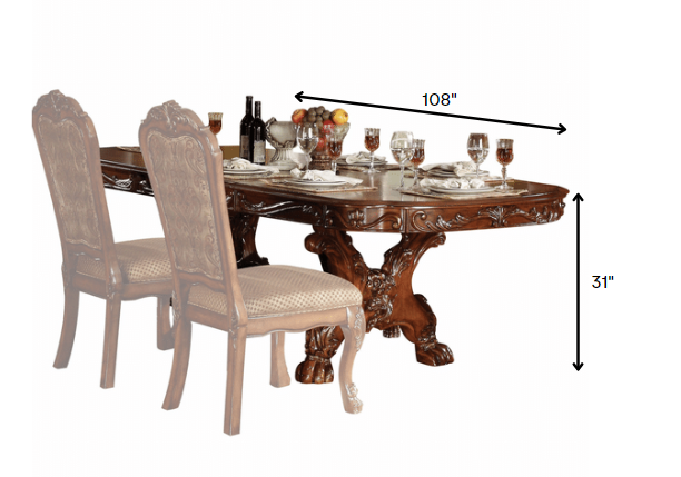 HomeRoots 46" x 108" x 31" Poly Resin Dining Table With Trestle Pedestal in Cherry Oak Wood Finish