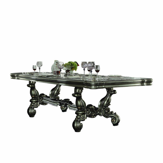 HomeRoots 46" x 136" x 32" Poly Resin Dining Table With Antique Platinum Wood Finish