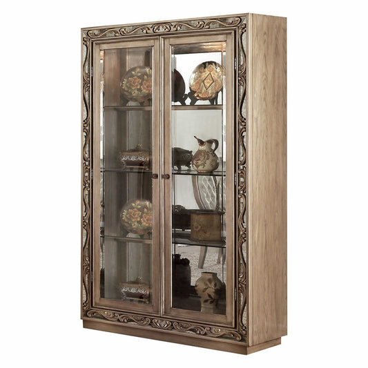 HomeRoots 46" x 18" x 80" Curio Cabinet In Antique Gold Finish