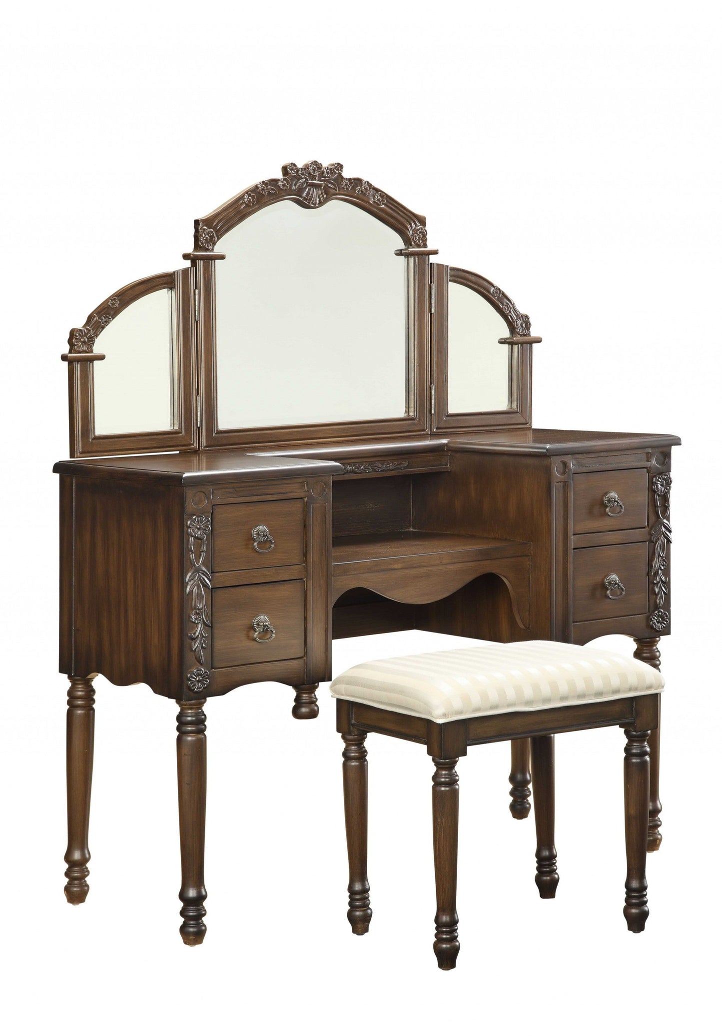 HomeRoots 46' x 19' x 35' Oak Wooden Vanity Desk And Stool