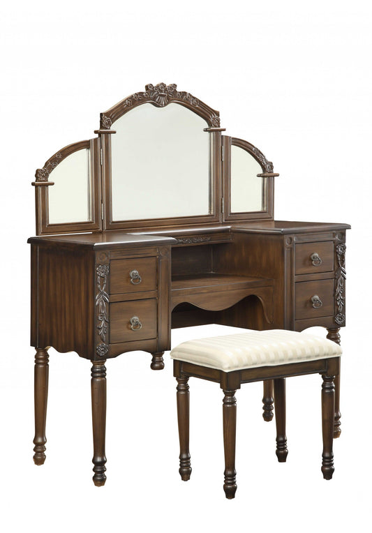 HomeRoots 46' x 19' x 35' Oak Wooden Vanity Desk And Stool