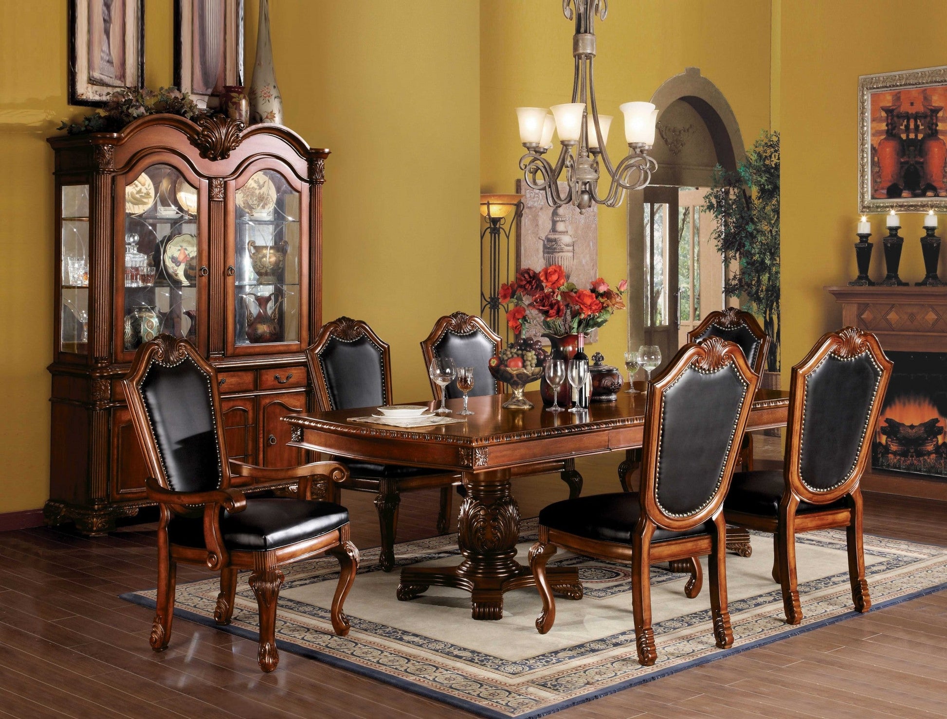 HomeRoots 46' x 96' x 31' Cherry Wood Poly Resin Dining Table Wdouble Pedestal