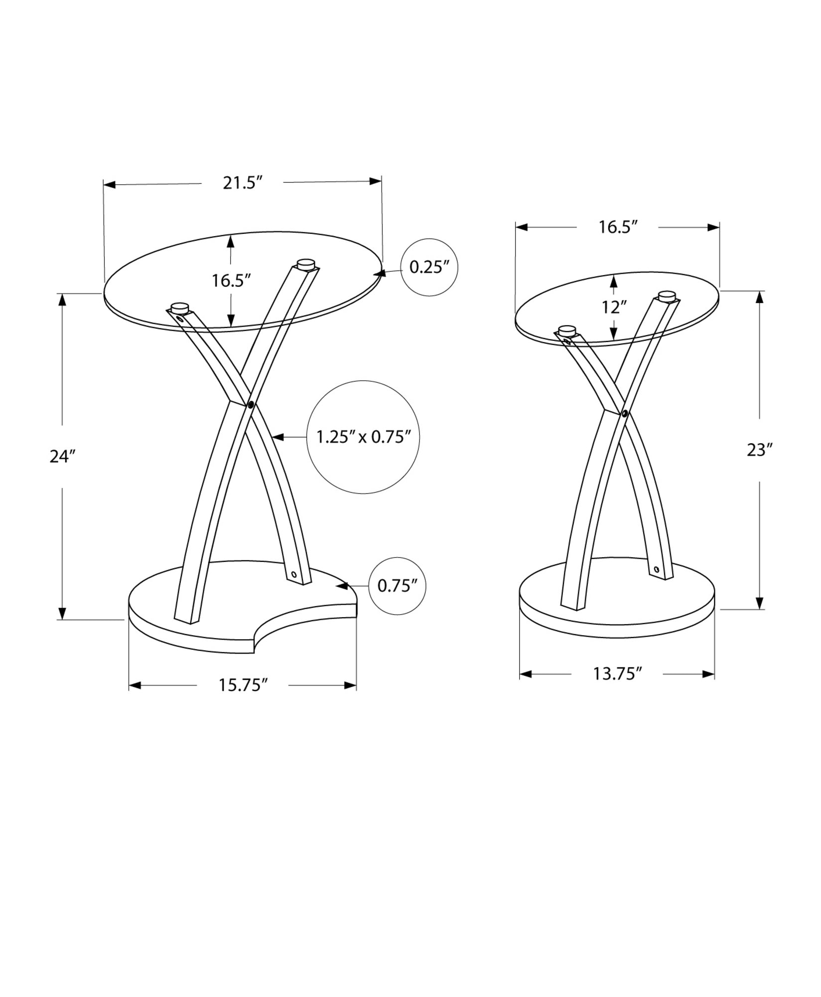 HomeRoots 47" Clear Glass Round Nested Tables With Brown Finish