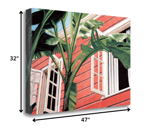 HomeRoots 47" Coastal Green Tropical Leaves Giclee Wrap Canvas Wall Art