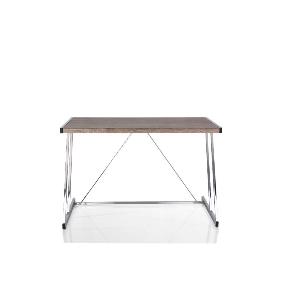 HomeRoots 47" Cool Oak and Chrome USB Desk