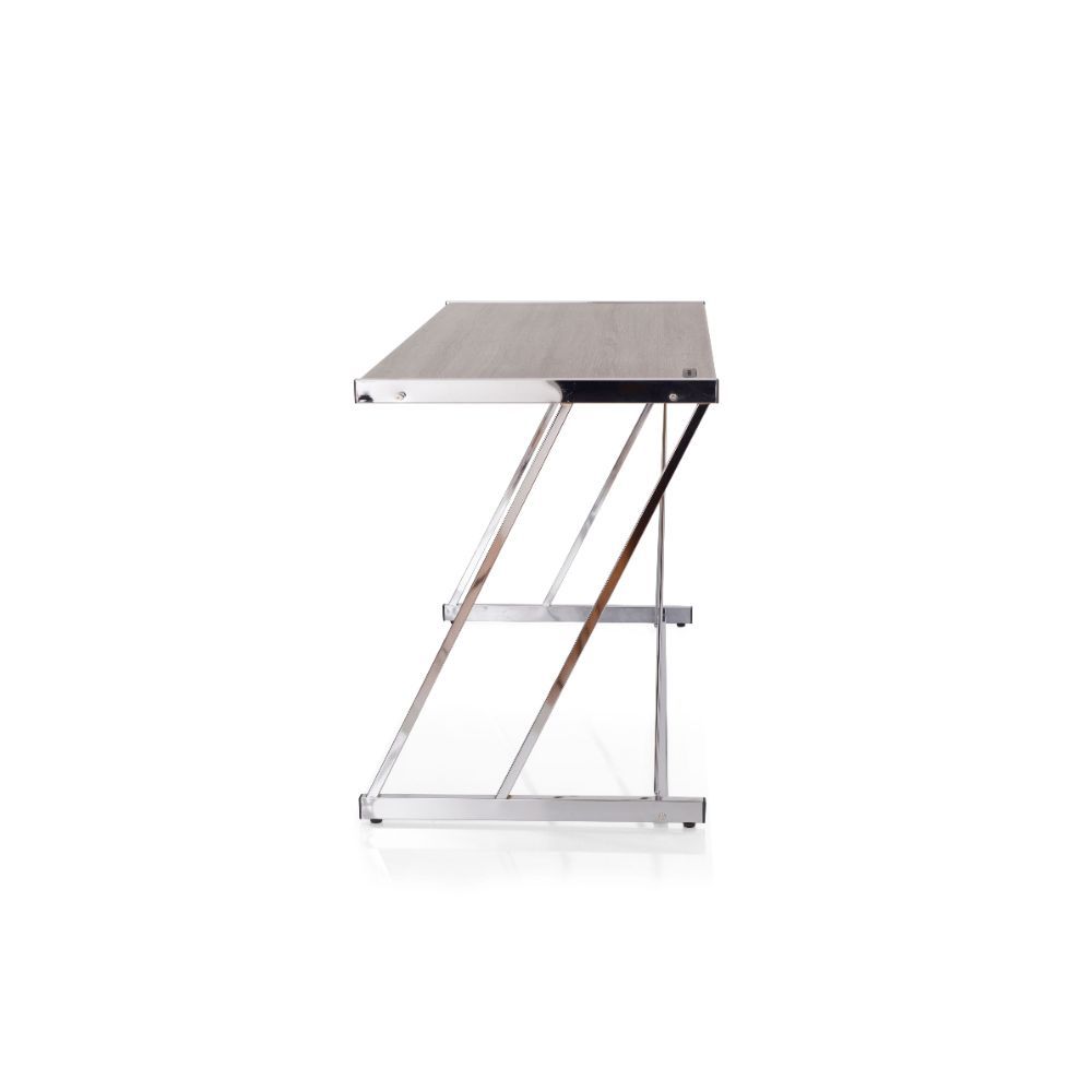 HomeRoots 47" Cool Oak and Chrome USB Desk