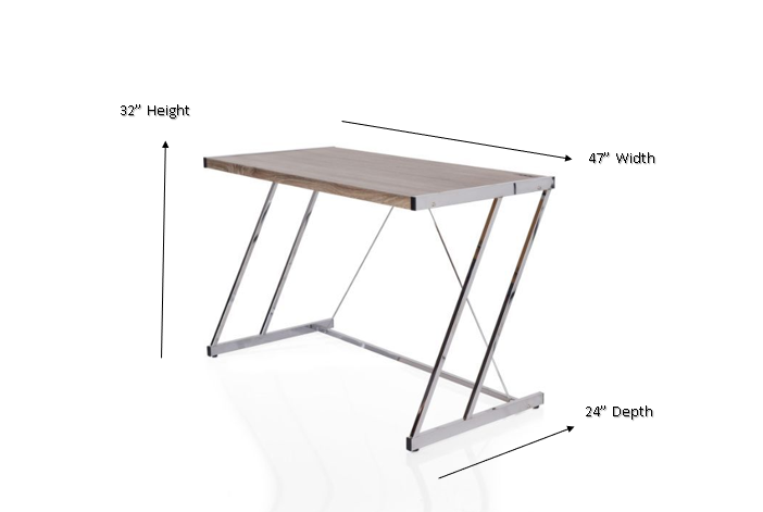 HomeRoots 47" Cool Oak and Chrome USB Desk