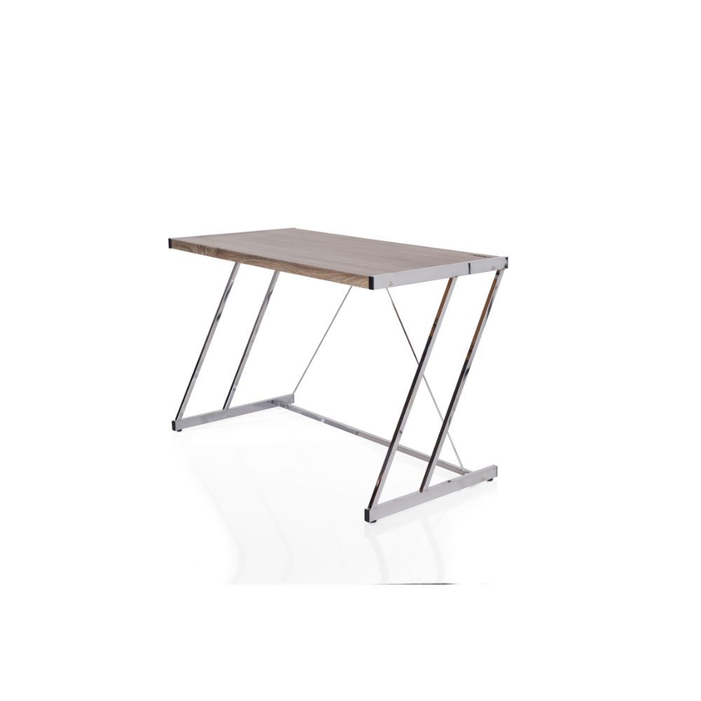 HomeRoots 47" Cool Oak and Chrome USB Desk
