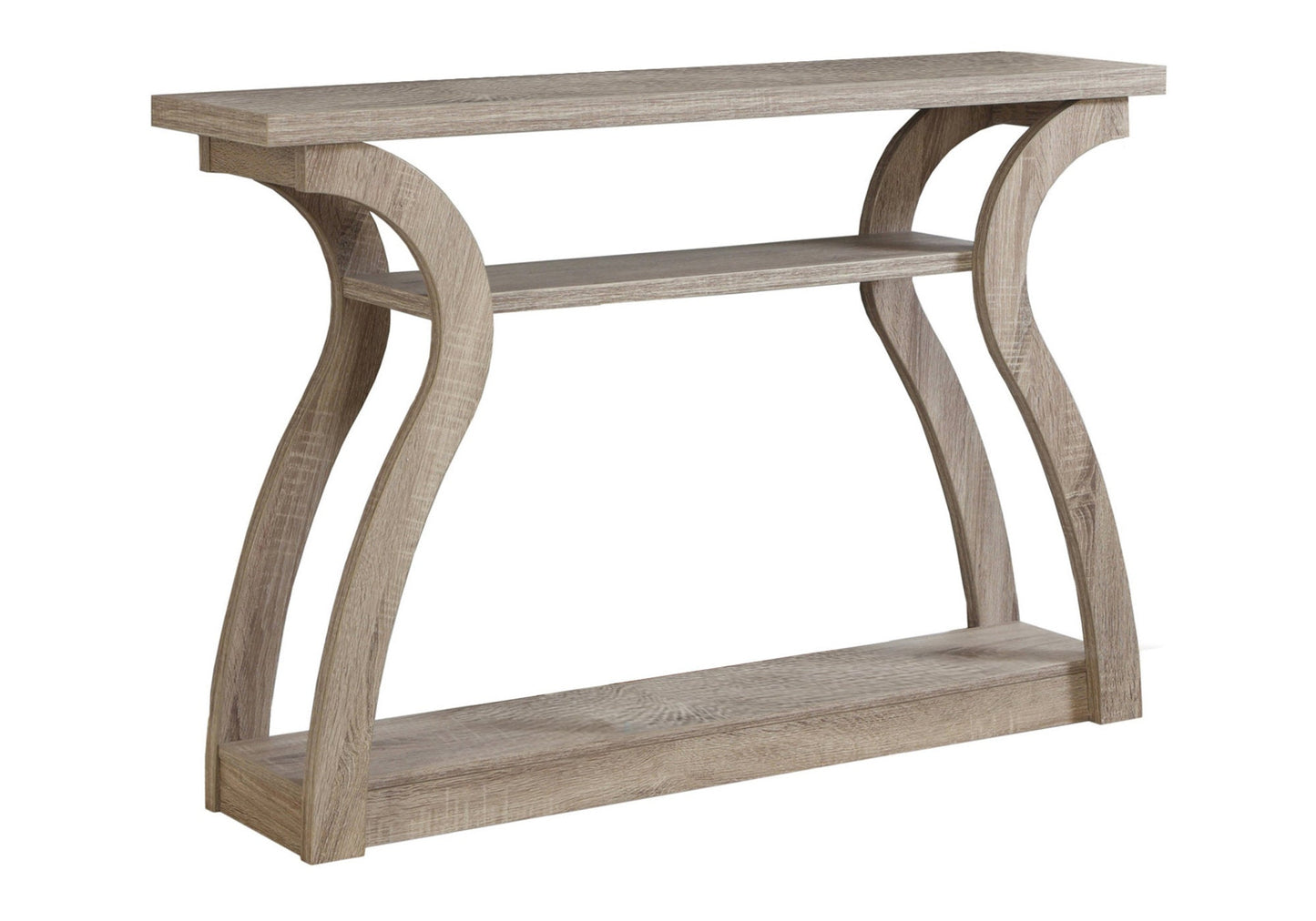 HomeRoots 47" Floor Shelf Console Table With Storage in Taupe Finish