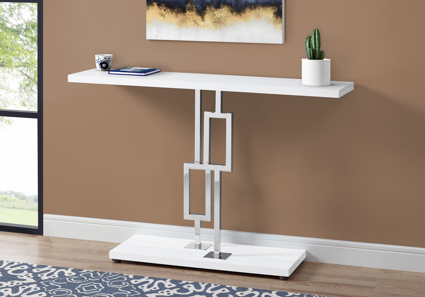 HomeRoots 47" Floor Shelf Console Table With Storage in White Finish