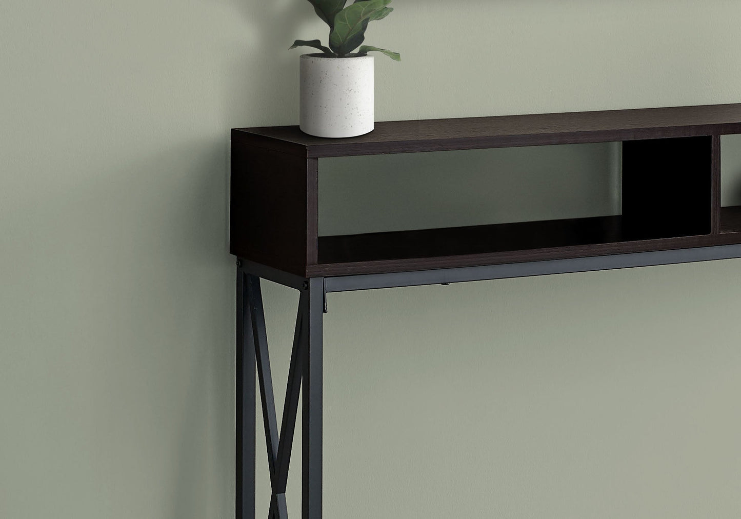 HomeRoots 47" Frame Console Table With Storage in Brown and Black Finish
