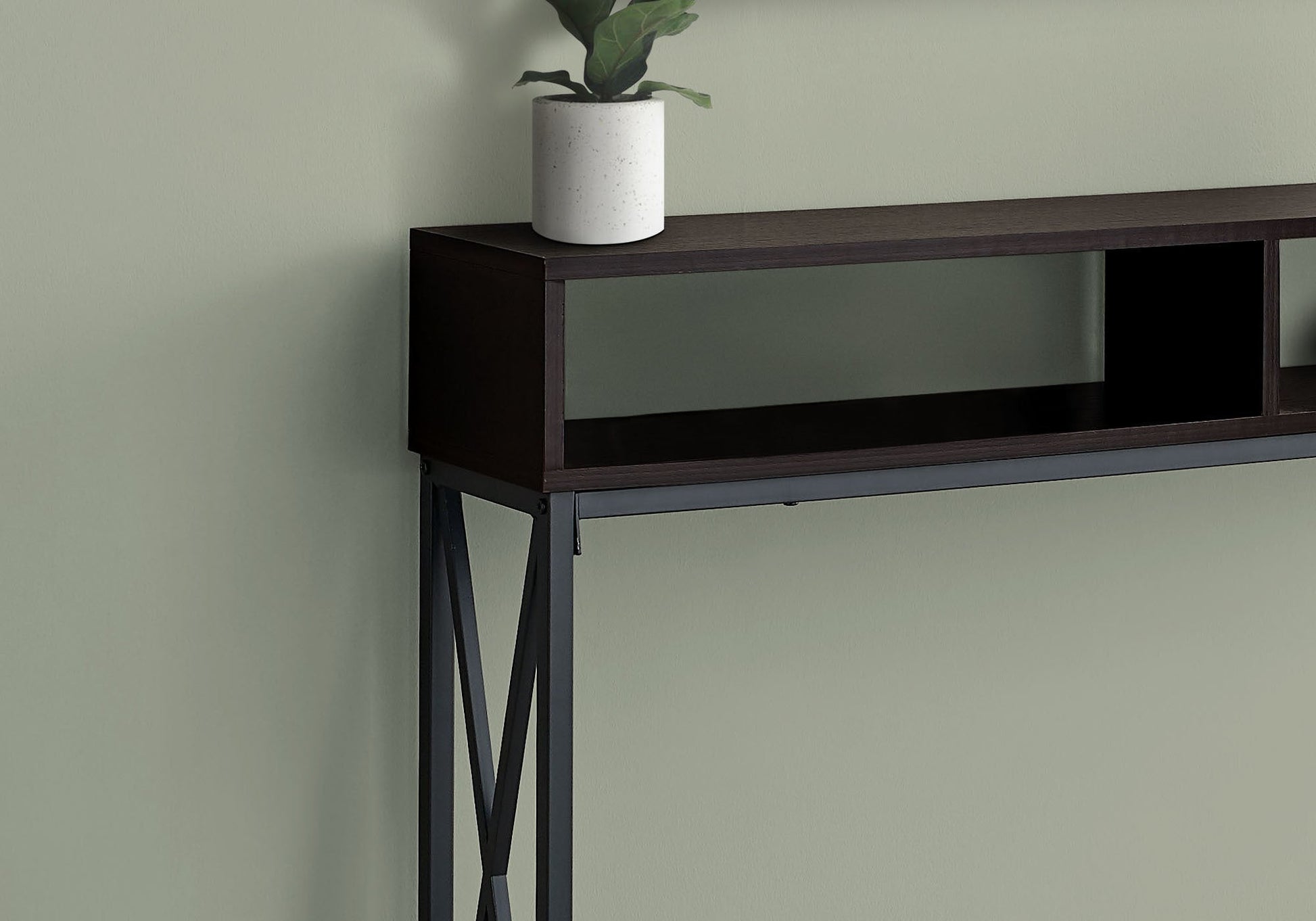 HomeRoots 47" Frame Console Table With Storage in Brown and Black Finish