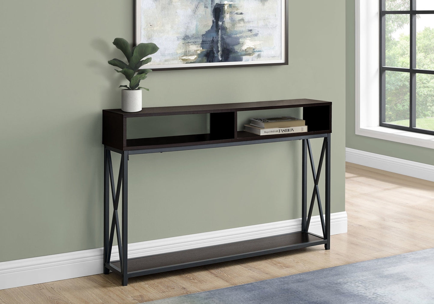 HomeRoots 47" Frame Console Table With Storage in Brown and Black Finish