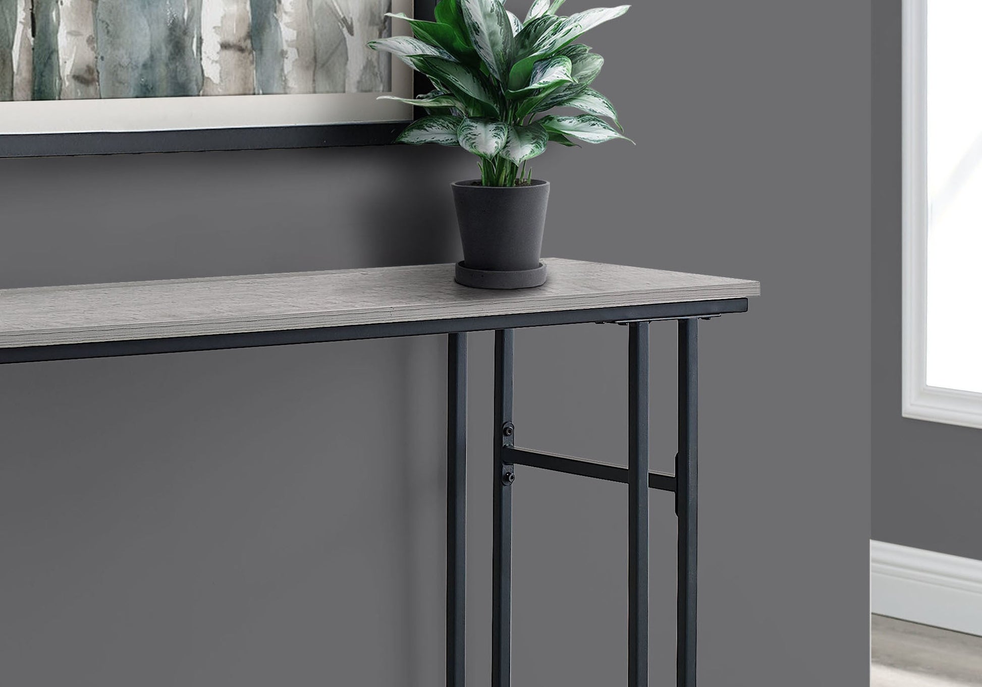 HomeRoots 47" Frame Console Table With Storage in Gray and Black Finish