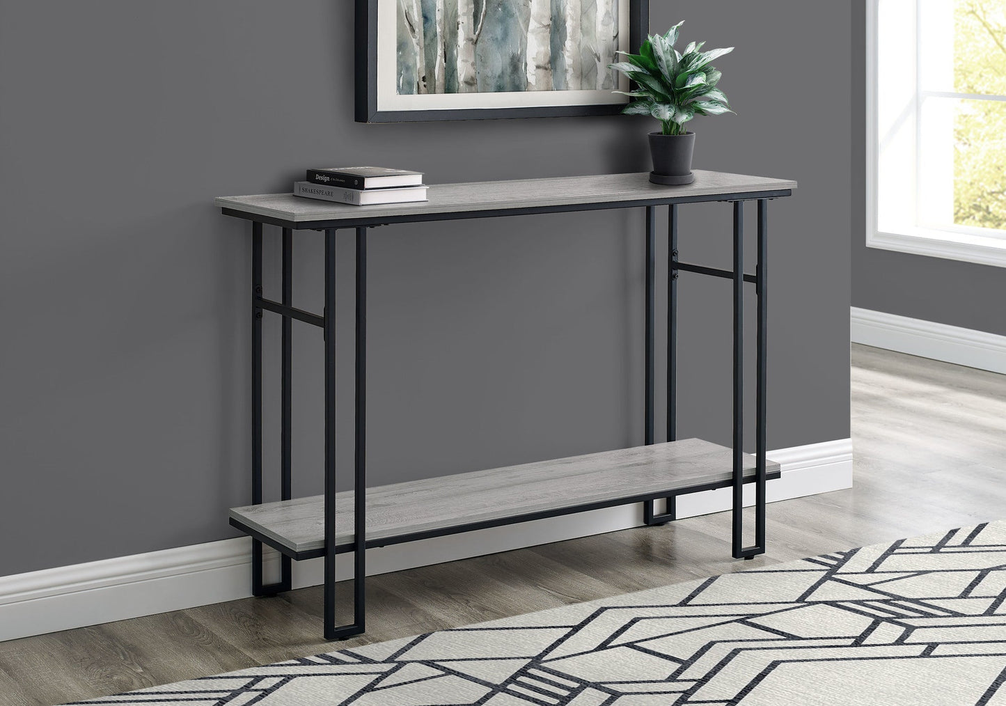 HomeRoots 47" Frame Console Table With Storage in Gray and Black Finish