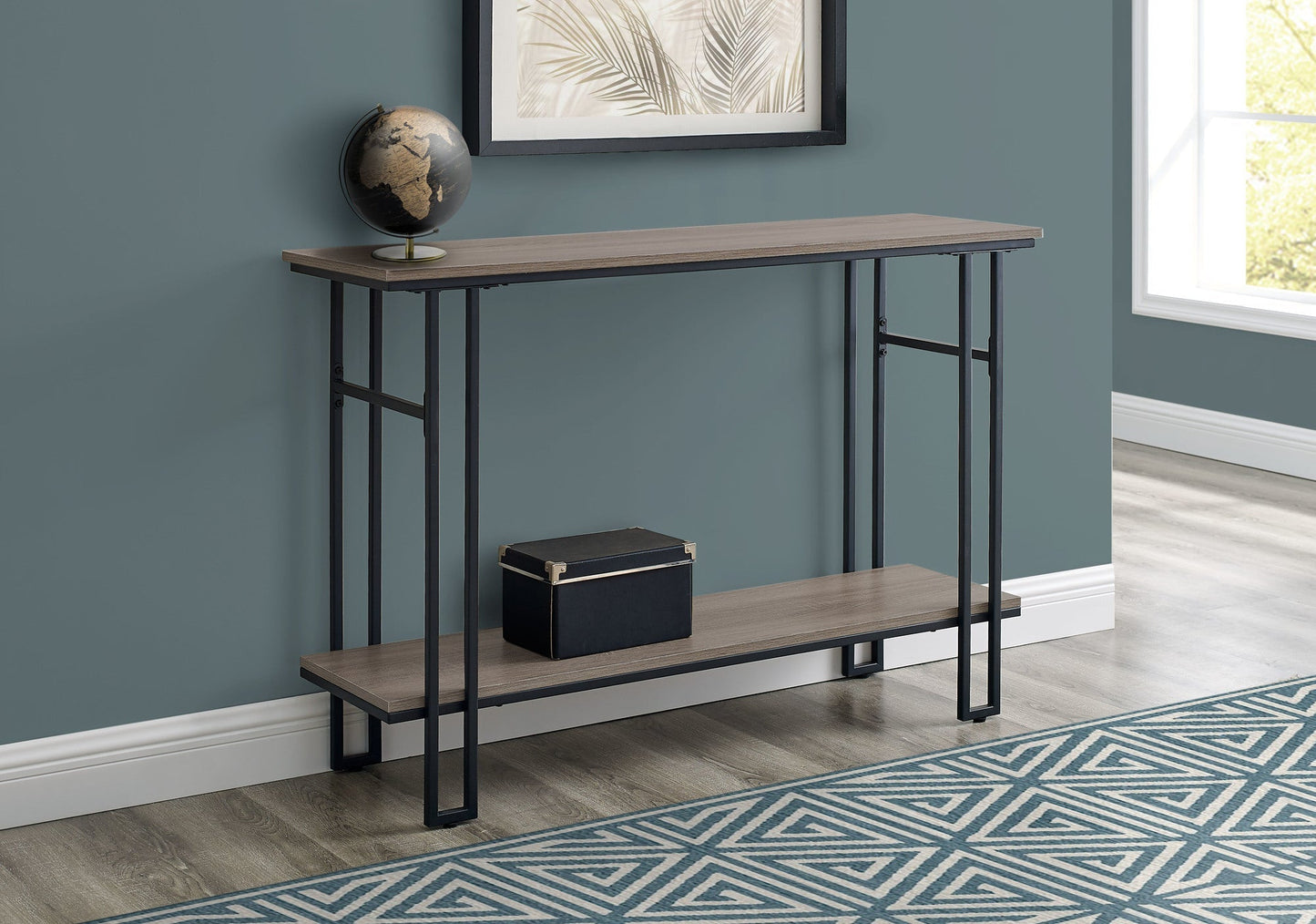 HomeRoots 47" Frame Console Table With Storage in Taupe and Black Finish