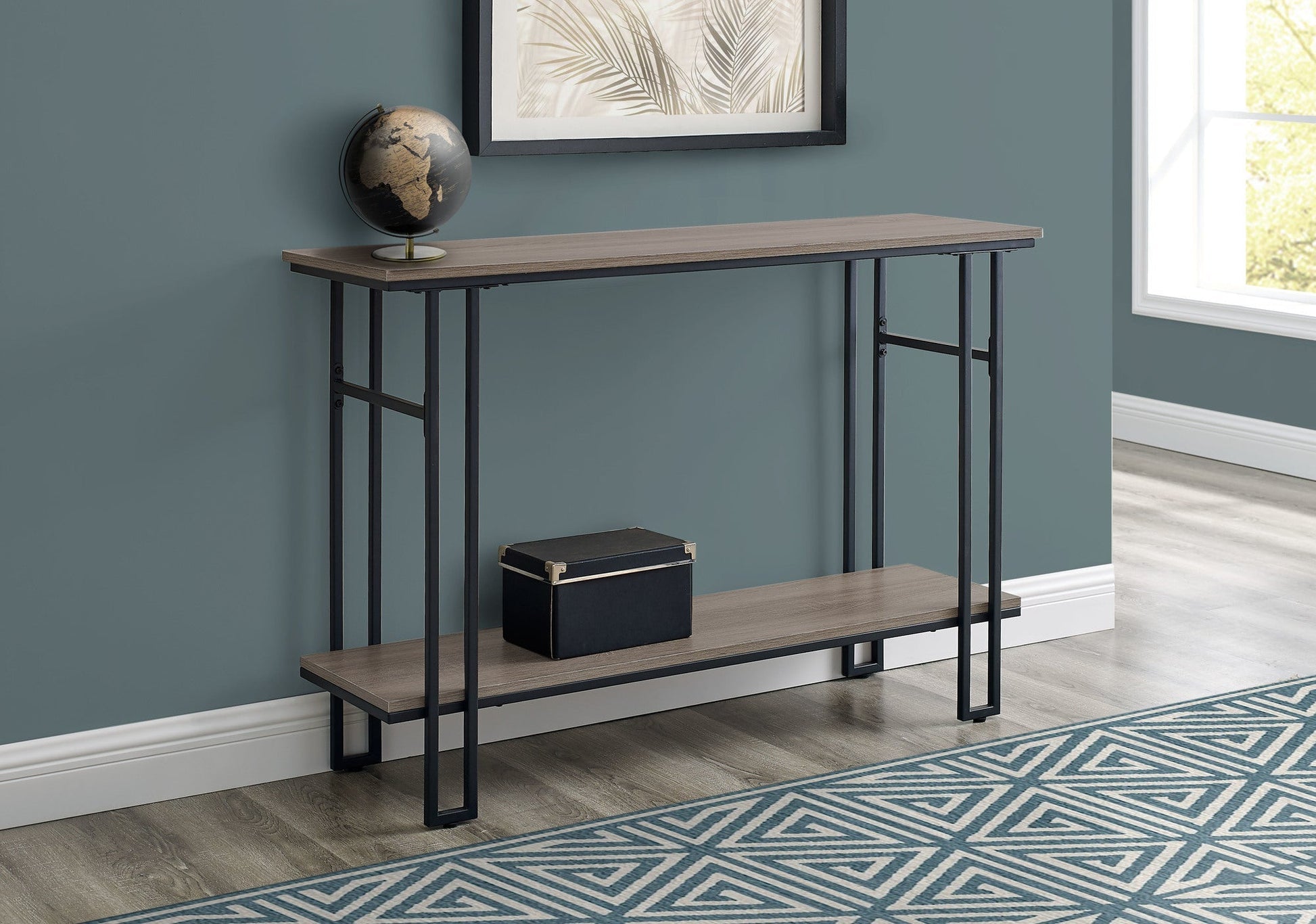 HomeRoots 47" Frame Console Table With Storage in Taupe and Black Finish