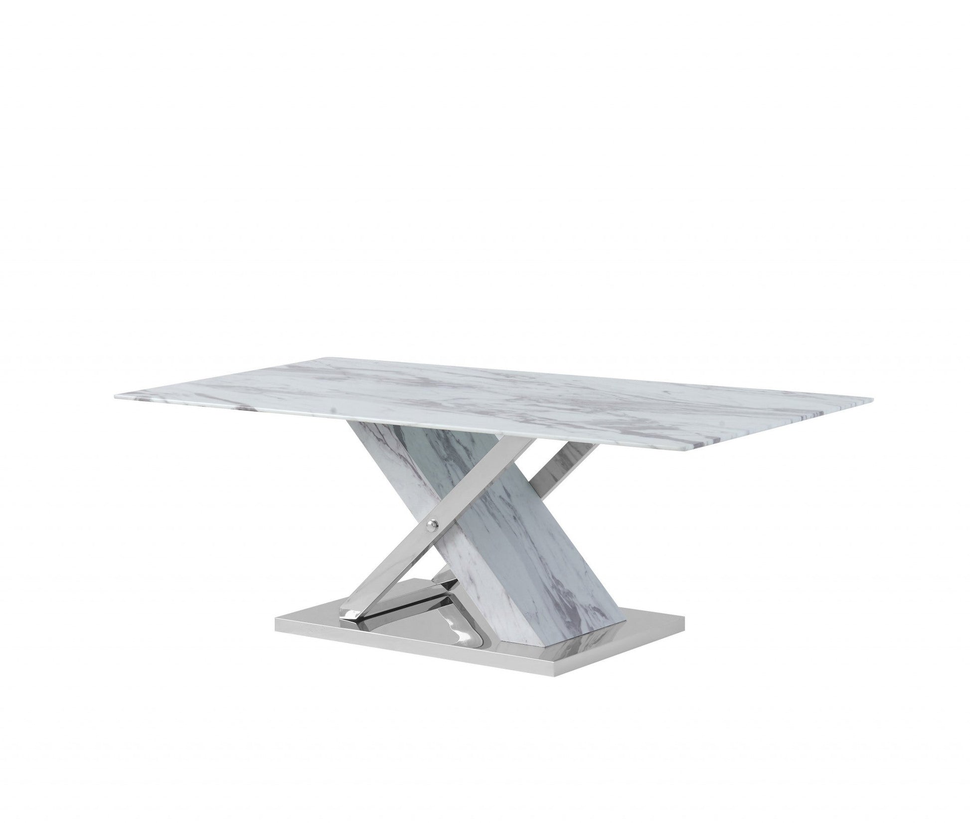 HomeRoots 47" Glass And Steel Coffee Table With White and Gray Finish