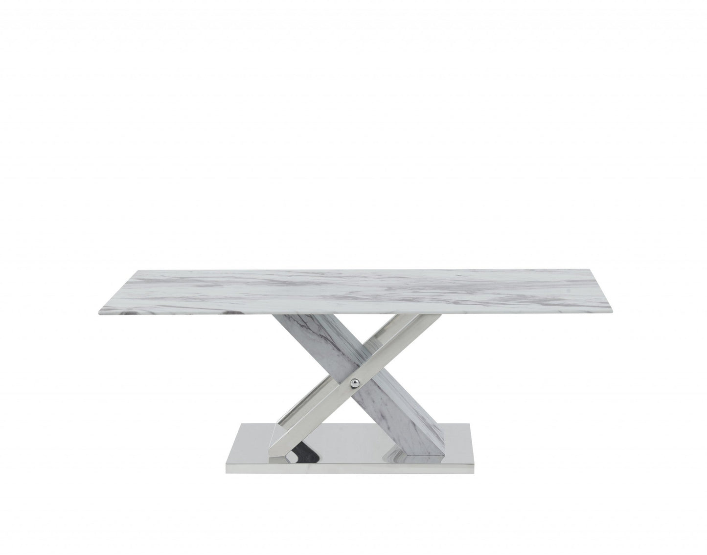 HomeRoots 47" Glass And Steel Coffee Table With White and Gray Finish