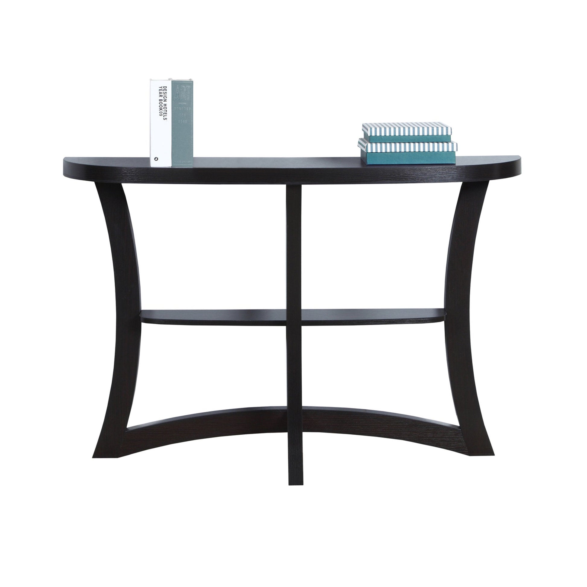 HomeRoots 47" Half Moon Three Leg Console Table With Storage in Espresso Finish