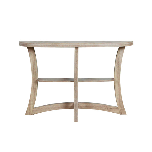 HomeRoots 47" Half Moon Three Leg Console Table With Storage in Taupe Finish
