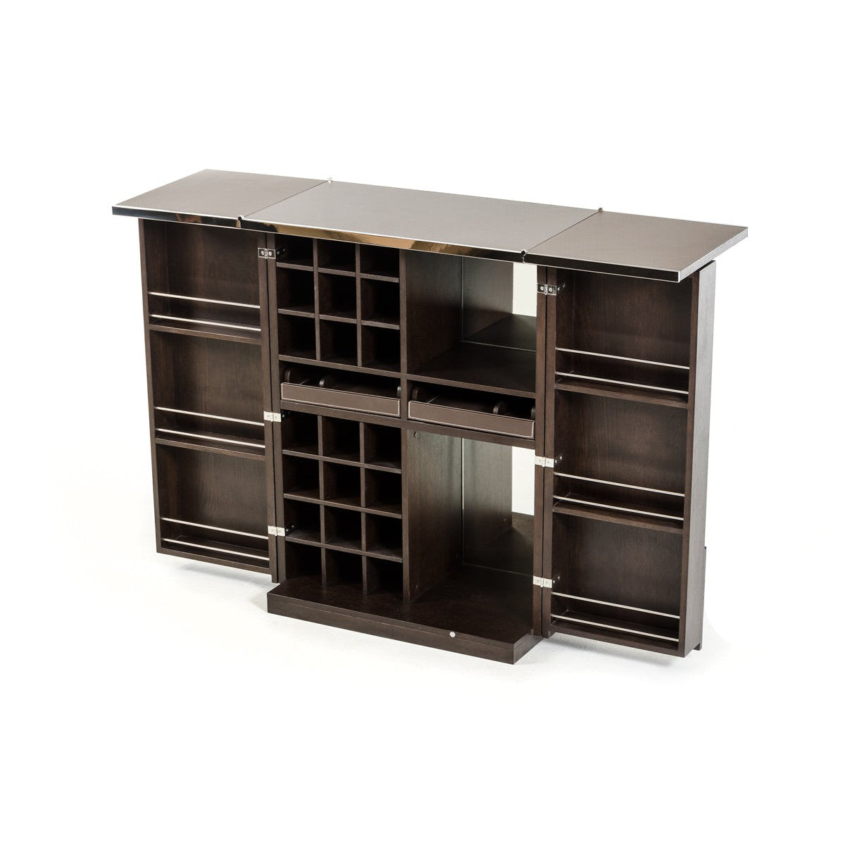 HomeRoots 47" Oak Veneer And Leatherette Wine Cabinet In Brown Finish