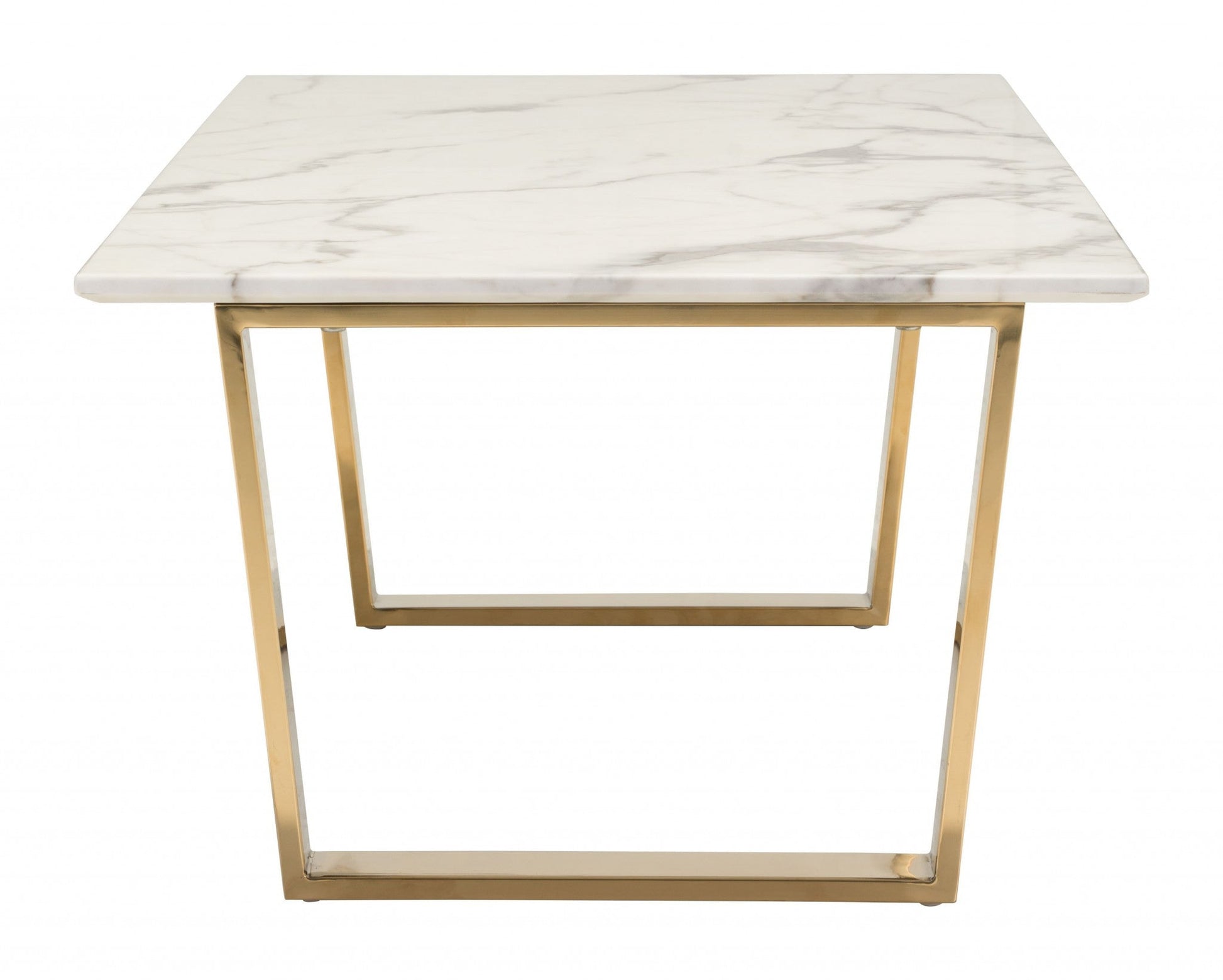 HomeRoots 47" White Faux Marble And Steel Coffee Table With Gold Base Finish
