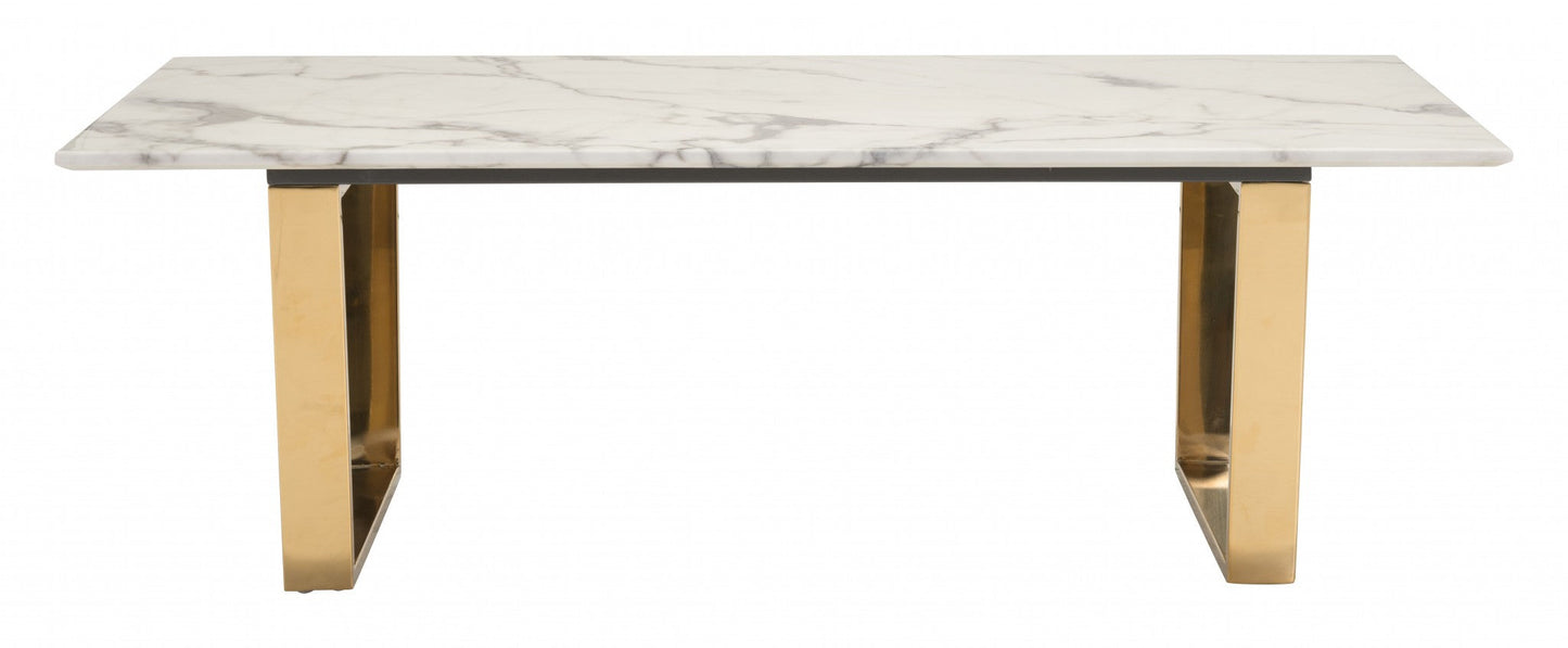 HomeRoots 47" White Faux Marble And Steel Coffee Table With Gold Base Finish