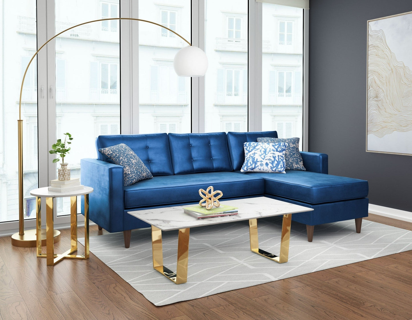 HomeRoots 47" White Faux Marble And Steel Coffee Table With Gold Base Finish