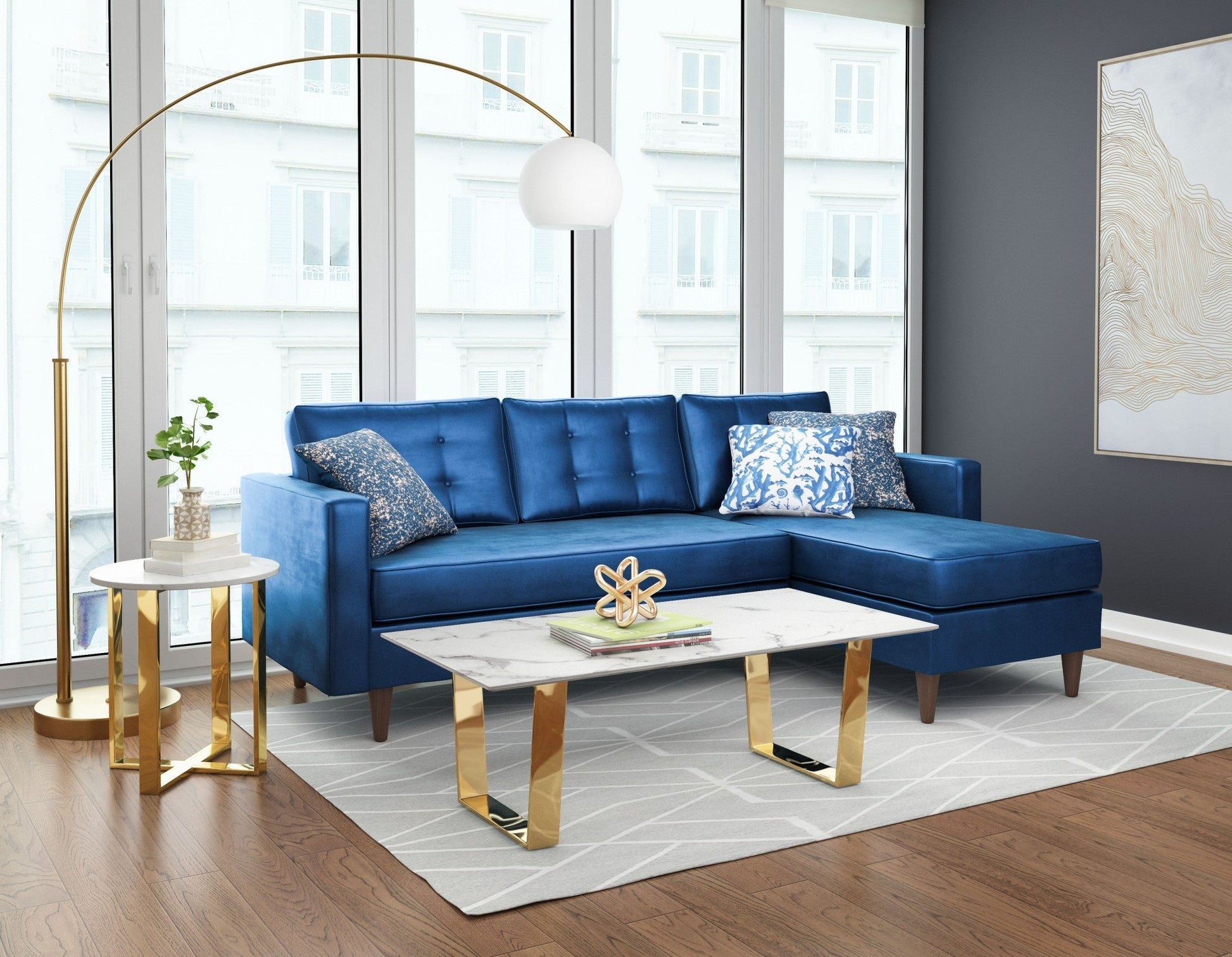 HomeRoots 47" White Faux Marble And Steel Coffee Table With Gold Base Finish