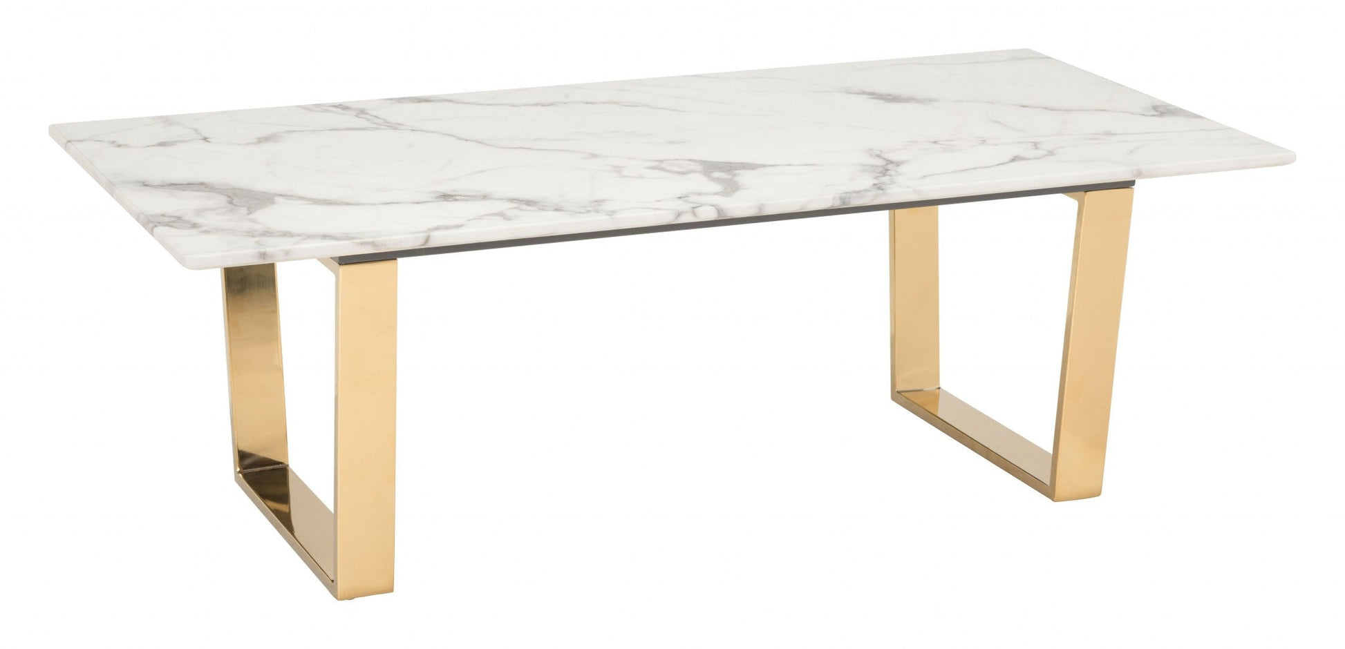 HomeRoots 47" White Faux Marble And Steel Coffee Table With Gold Base Finish