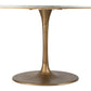 HomeRoots 47" White Marble Round Pedestal Dining Table With Gold Base Finish