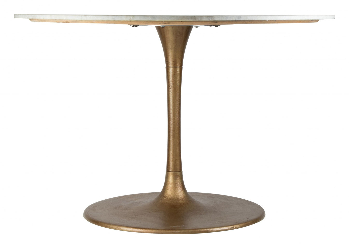 HomeRoots 47" White Marble Round Pedestal Dining Table With Gold Base Finish