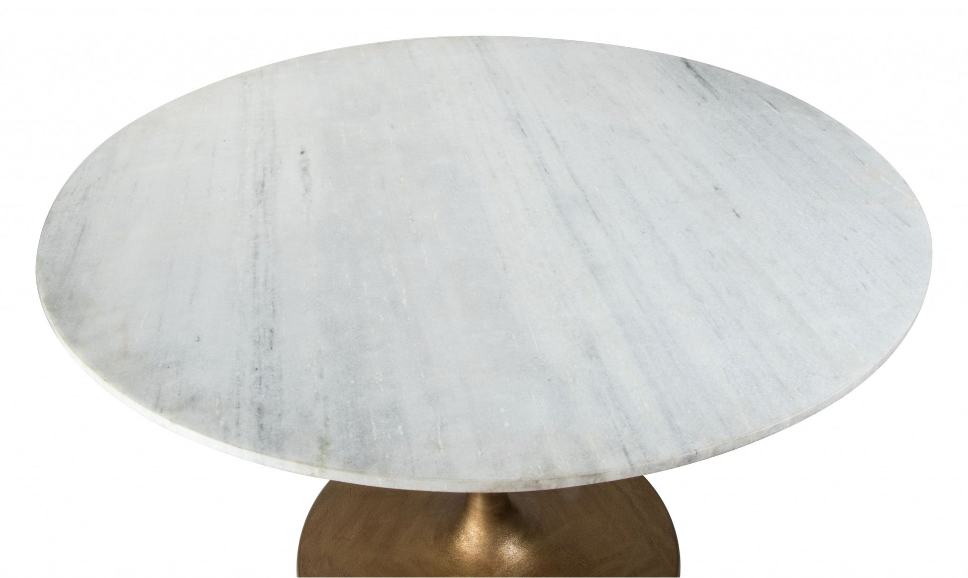 HomeRoots 47" White Marble Round Pedestal Dining Table With Gold Base Finish