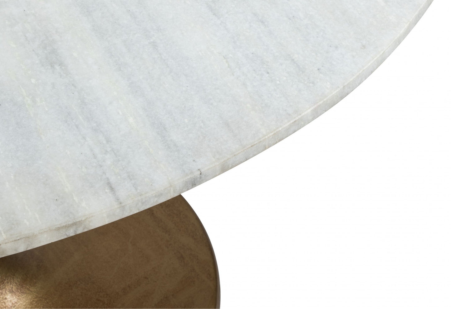 HomeRoots 47" White Marble Round Pedestal Dining Table With Gold Base Finish
