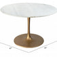 HomeRoots 47" White Marble Round Pedestal Dining Table With Gold Base Finish