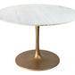 HomeRoots 47" White Marble Round Pedestal Dining Table With Gold Base Finish