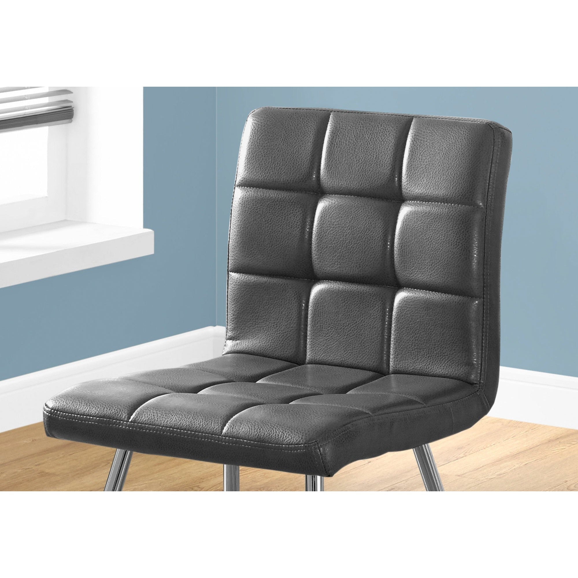 Grey leather look online dining chairs