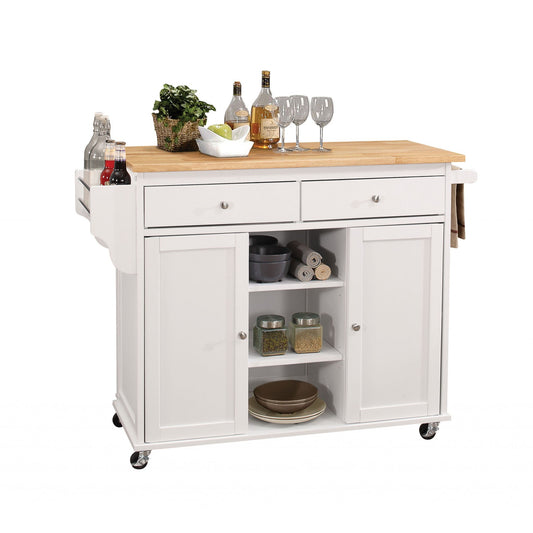 HomeRoots 47" x 18" x 34" Natural And White Kitchen Island