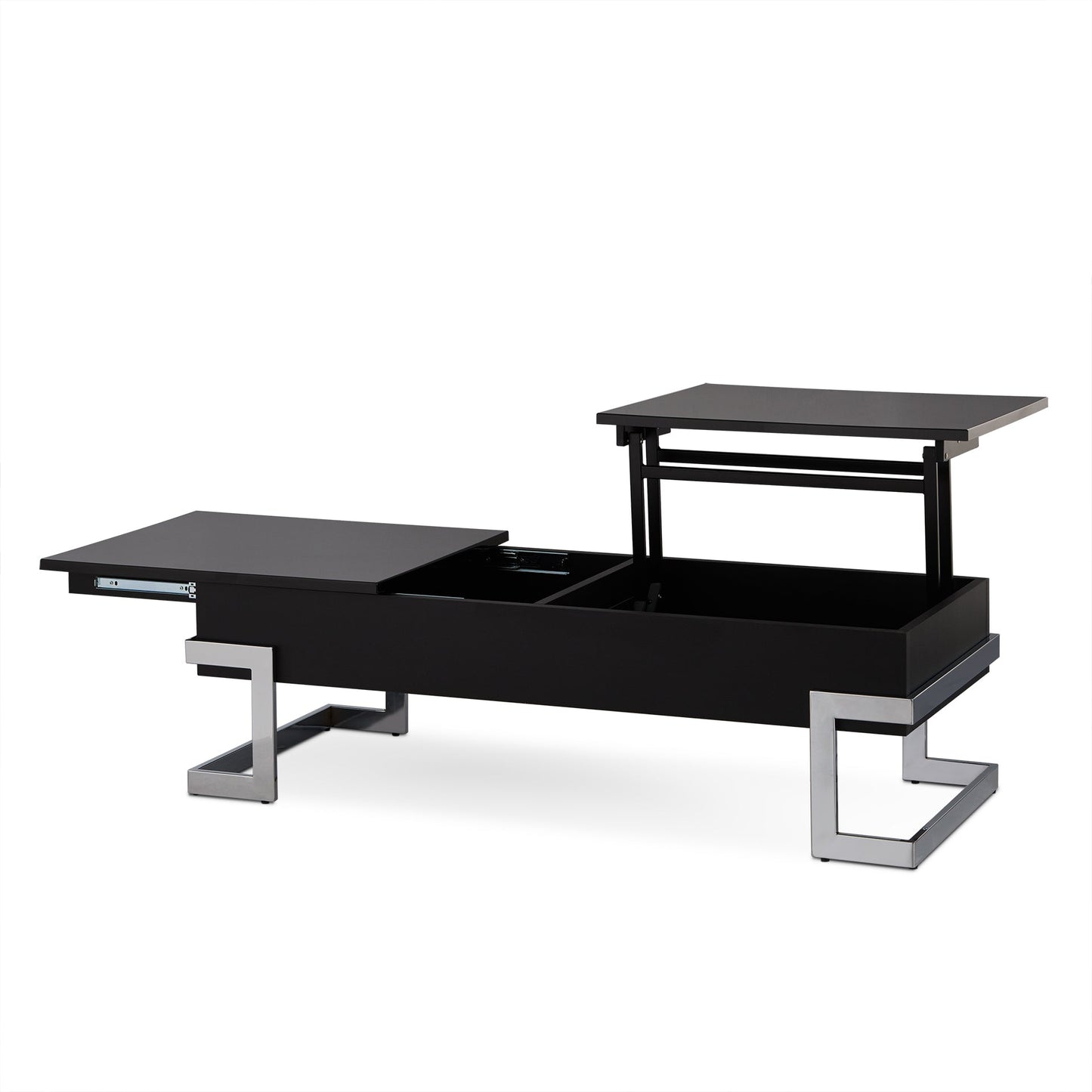 HomeRoots 47' x 20' x 14-24' Black And Chrome Particle Board Coffee Table