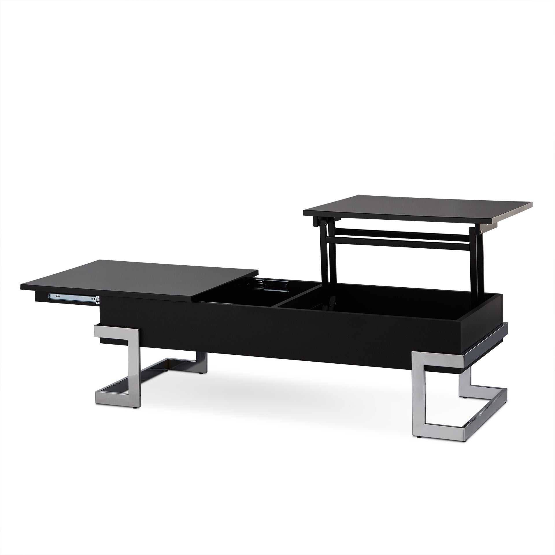 HomeRoots 47' x 20' x 14-24' Black And Chrome Particle Board Coffee Table