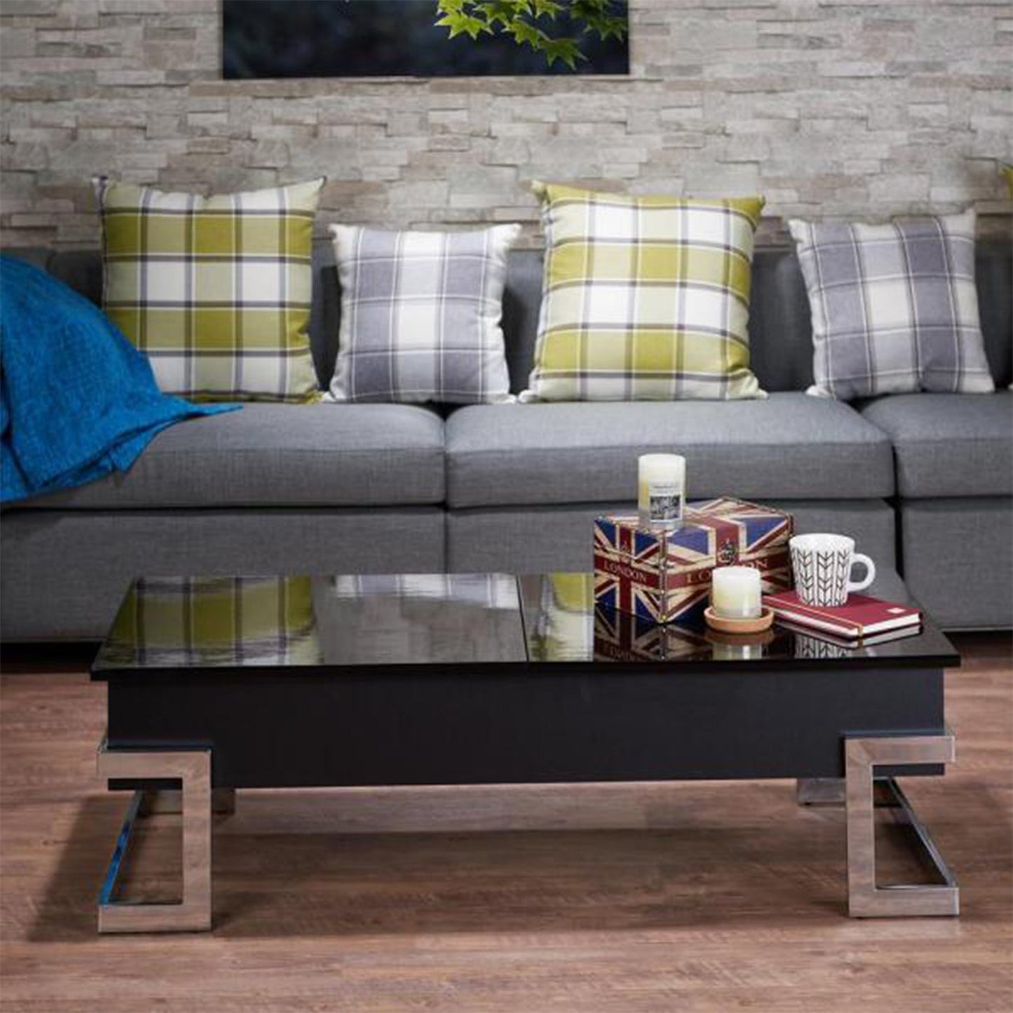HomeRoots 47' x 20' x 14-24' Black And Chrome Particle Board Coffee Table