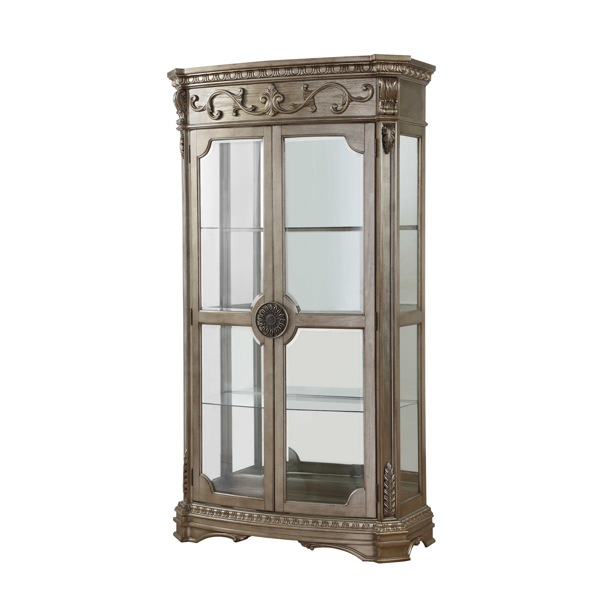 HomeRoots 47" x 21" x 84" Curio Cabinet In Antique Champagne Finish