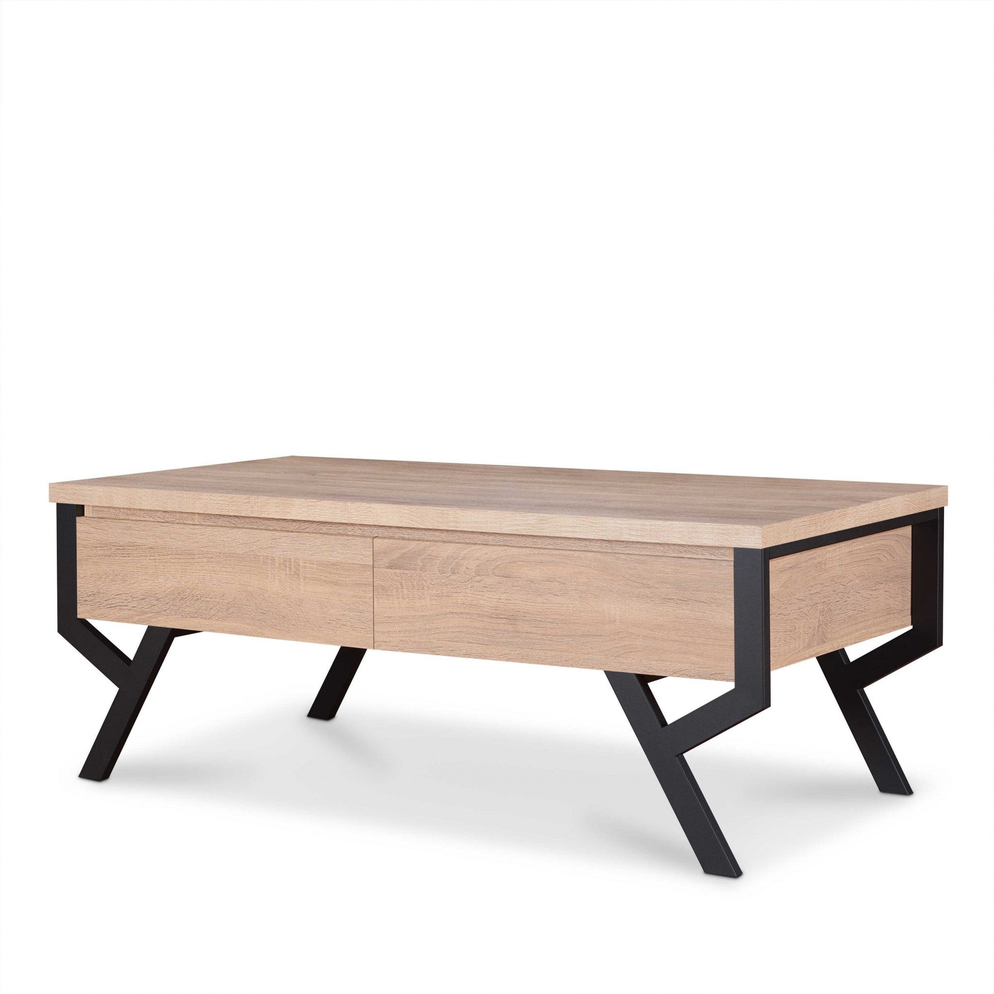 HomeRoots 47" x 24" x 17" Natural And Black Particle Board Coffee Table