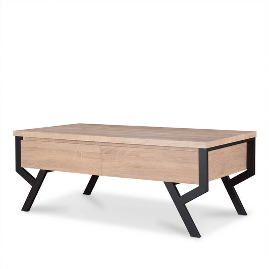 HomeRoots 47" x 24" x 17" Natural And Black Particle Board Coffee Table