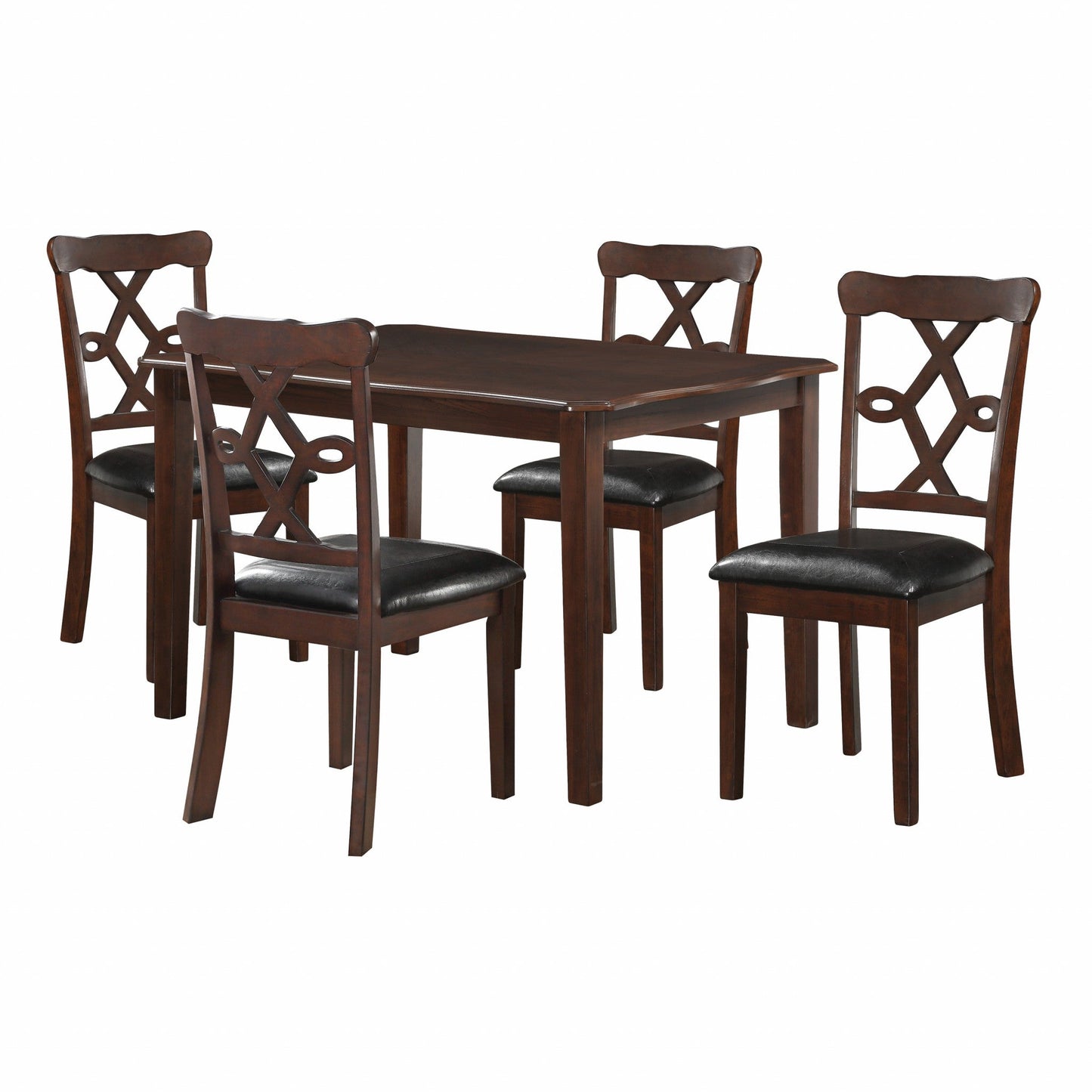 HomeRoots 47" x 36" Black Leatherette And Espresso Dining In Set Of Five