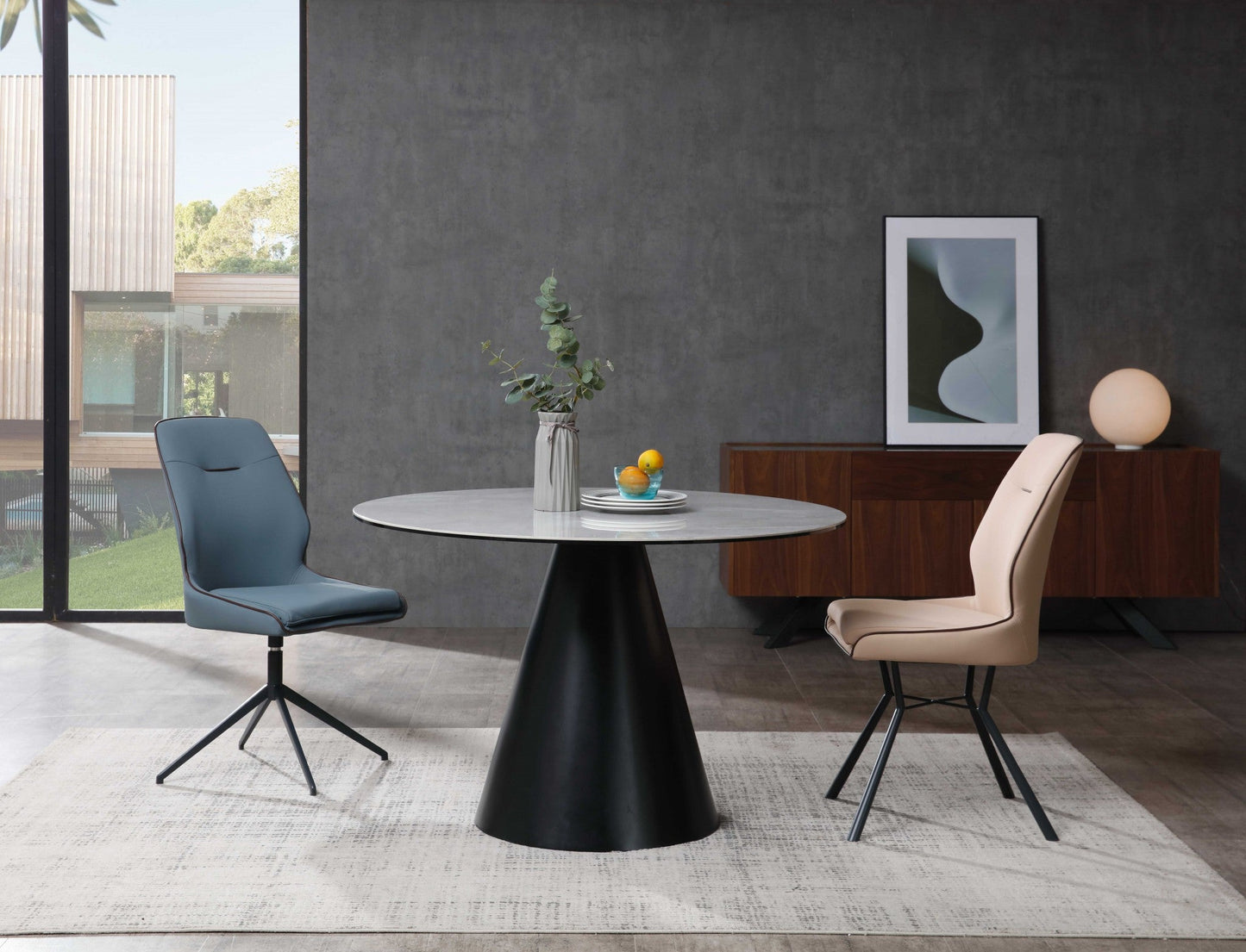HomeRoots 47 x 47 x 30 Gray Glass Iron Dining Table